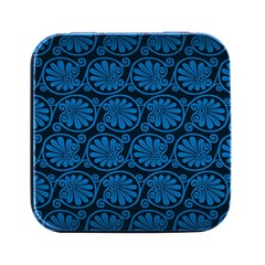 Blue Floral Pattern Floral Greek Ornaments Square Metal Box (black)