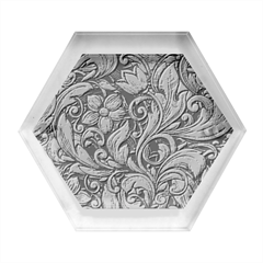 Blue Floral Pattern Texture, Floral Ornaments Texture Hexagon Wood Jewelry Box