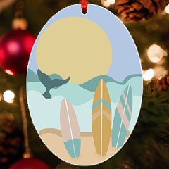 Beach Sea Surfboards Water Sand Drawing  Boho Bohemian Nature Uv Print Acrylic Ornament Oval