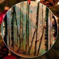 Woodland Woods Forest Trees Nature Outdoors Mist Moon Background Artwork Book Uv Print Acrylic Ornament Round