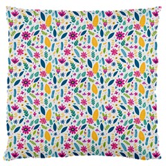 Background Pattern Leaves Pink Flowers Spring Yellow Leaves 16  Baby Flannel Cushion Case (two Sides)