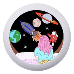 Girl Bed Space Planets Spaceship Rocket Astronaut Galaxy Universe Cosmos Woman Dream Imagination Bed Dento Box With Mirror