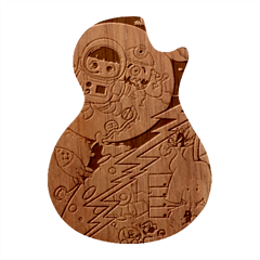 Astronaut Moon Monsters Spaceship Universe Space Cosmos Guitar Shape Wood Guitar Pick Holder Case And Picks Set