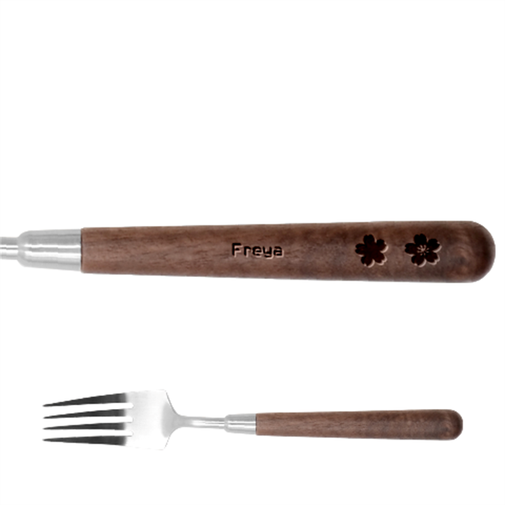 Personalized Flower Name Stainless Steel Fork with wooden Handle Stainless Steel Fork With Wooden Handle