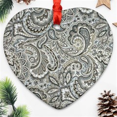 Gray Paisley Texture, Paisley Heart Ornament (two Sides)