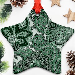 Green Ornament Texture, Green Flowers Retro Background Star Ornament (two Sides)
