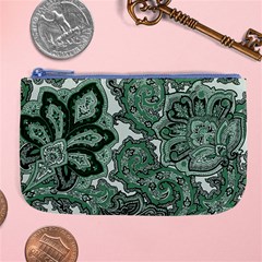 Green Ornament Texture, Green Flowers Retro Background Large Coin Purse