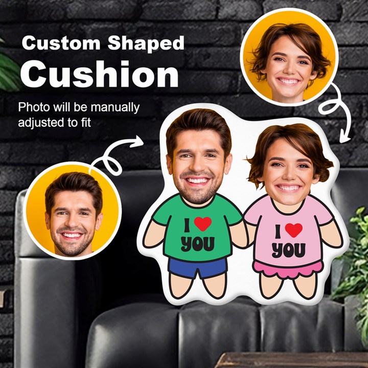 Personalized Photo in Couple Cartoon Style Custom Shaped Cushion Cut To Shape Cushion Case