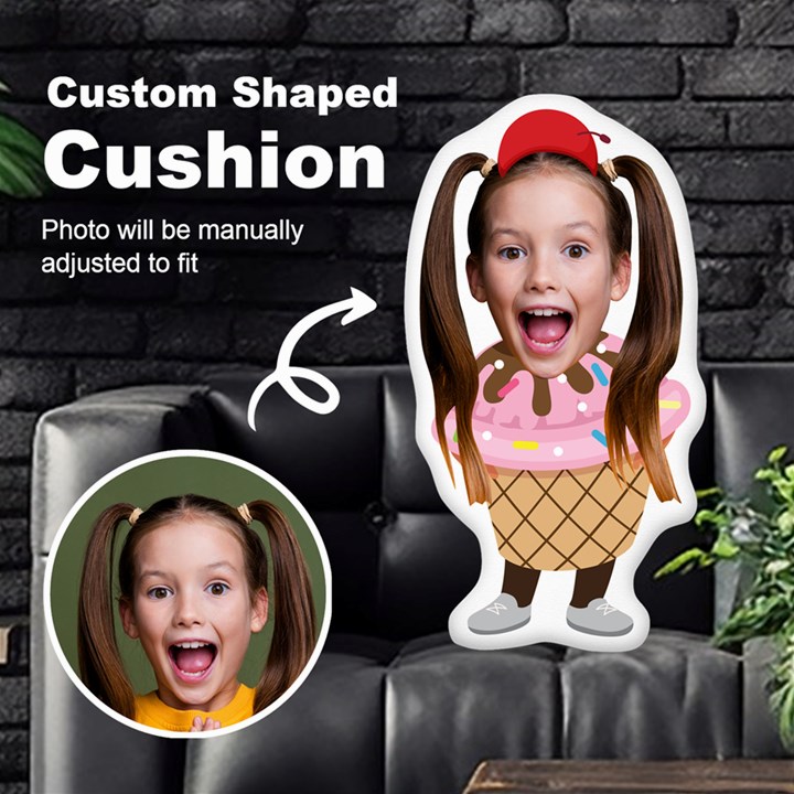 Personalized Photo in Ice Cream Dessert Style Custom Shaped Cushion Cut To Shape Cushion Case
