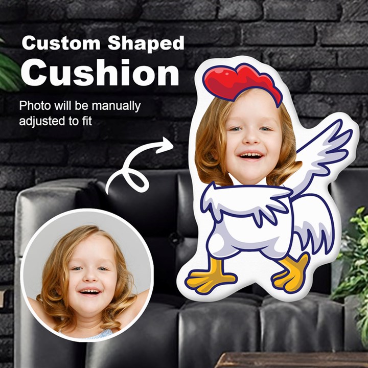Personalized Photo in Dabbing Chicken Cartoon Style Custom Shaped Cushion Cut To Shape Cushion Case