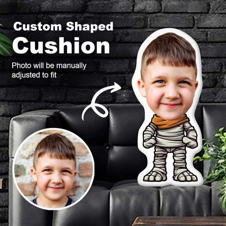 Personalized Photo in Halloween Mummy Cartoon Style Custom Shaped Cushion Cut To Shape Cushion Case