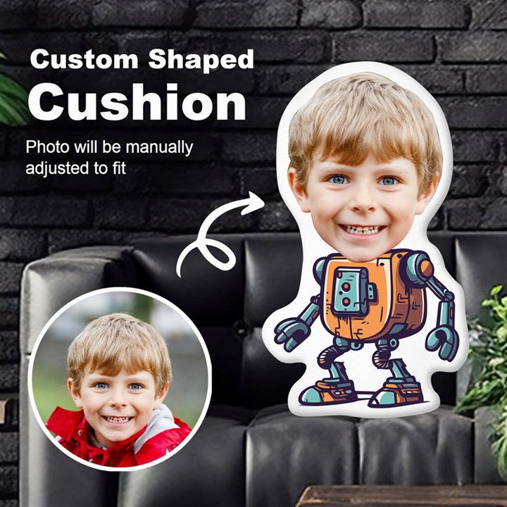 Personalized Photo in Robot Cartoon Style Custom Shaped Cushion Cut To Shape Cushion Case