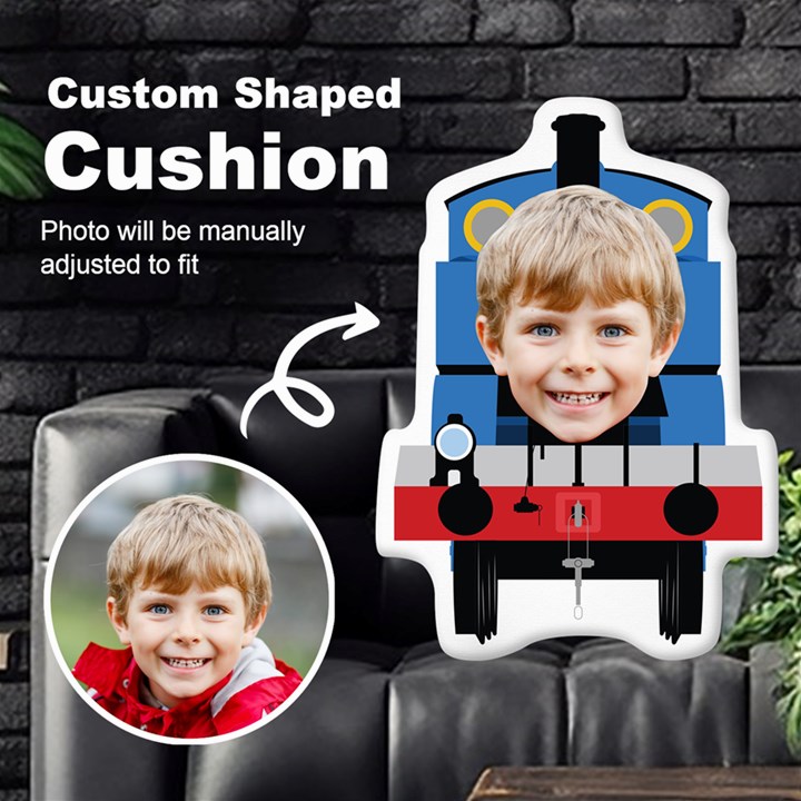 Personalized Photo in Train head Cartoon Style Custom Shaped Cushion Cut To Shape Cushion Case