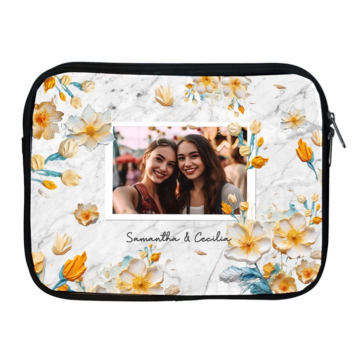 Personalized Oil Painting Floral Marble Texture Photo Name Any Text iPad Zipper Case Apple iPad Zipper Case