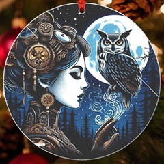 Steampunk Woman With Owl 2 Steampunk Woman With Owl Woman With Owl Strap Uv Print Acrylic Ornament Round