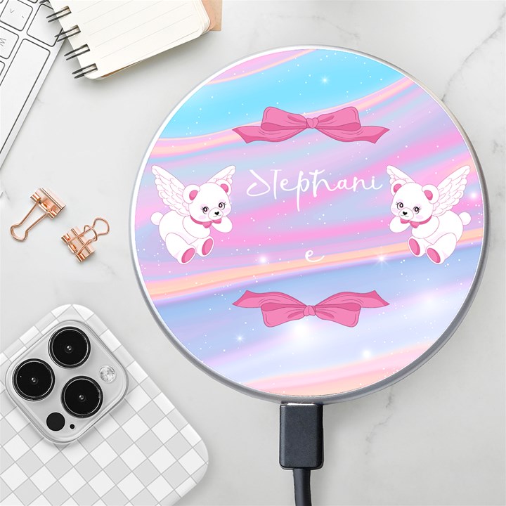 Personalized Angle Bear Name Wireless Fast Charger Wireless Fast Charger(White)