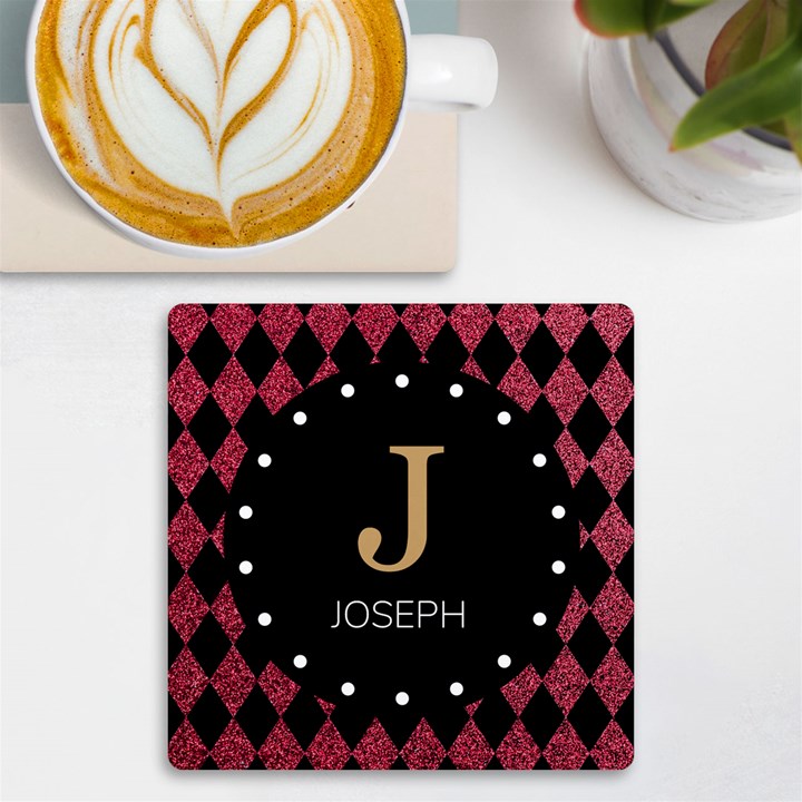 Personalized Glitter Diamond Pattern Initial Name UV Print Square Tile Coaster UV Print Square Tile Coaster 