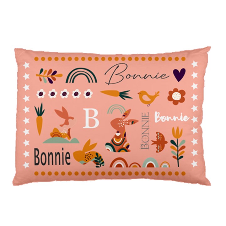 Personalized Name Easter Bunnies Rainbows Flowers Pillow Case
