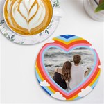 Personalized Rainbow Heart Name Photo Round Tile Coaster UV Print Round Tile Coaster Front