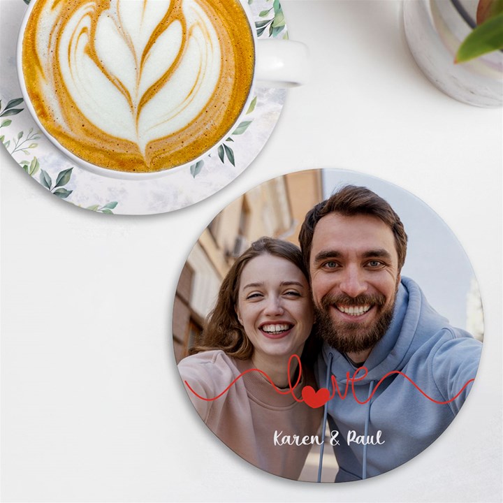 Personalized Love Line Photo Round Tile Coaster UV Print Round Tile Coaster
