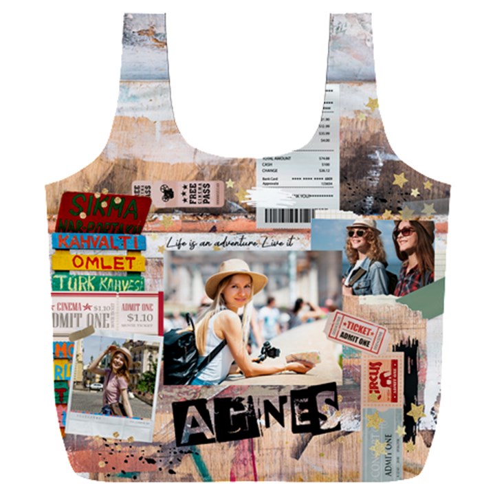 Personalized Life Adventure Style Travel Collage Photo Name Recycle Bag Full Print Recycle Bag (XXXL)
