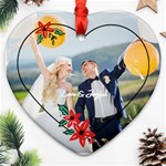 Personalized Poinsettia Frame Photo Name Heart Ornament (Two Sides) Heart Ornament (Two Sides) Back