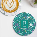 Personalized Floral Pattern Initial Name Round Tile Coaster UV Print Round Tile Coaster Front
