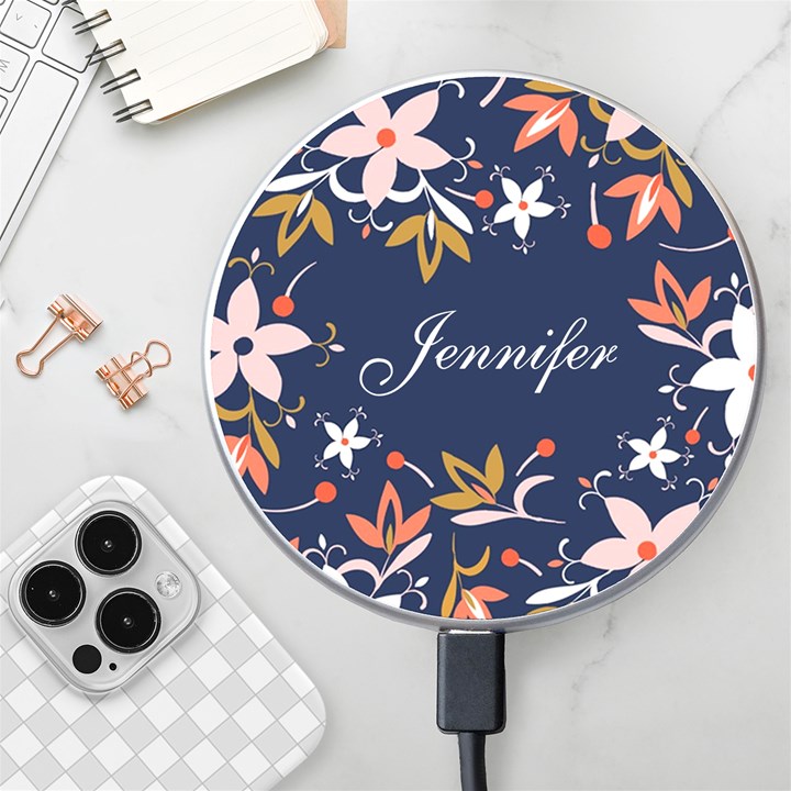 Personalized Floral Pattern Name Wireless Fast Charger Wireless Fast Charger(White)