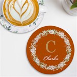 Personalized Initial Floral Wreath Any Text Name Wireless Fast Charger UV Print Round Tile Coaster Front