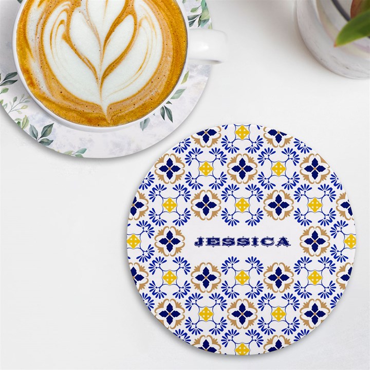 Personalized Traditional Tiles Pattern Any Text Name Wireless Fast Charger UV Print Round Tile Coaster