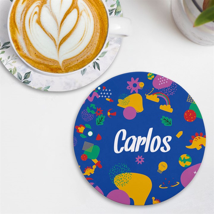 Personalized Childhood illustration Any Text Wireless Fast Charger UV Print Round Tile Coaster