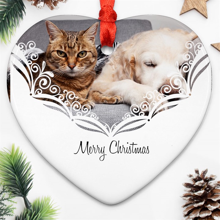 Personalized White Decorate Photo Name Heart Ornament (Two Sides) Heart Ornament (Two Sides)