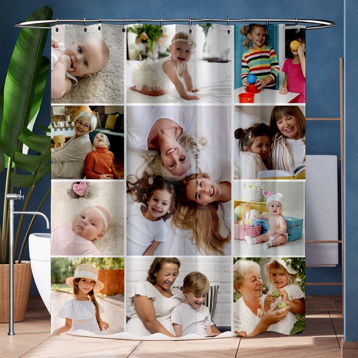 Personalized 11 Photo Family Shower Curtain Shower Curtain 60  x 72  (Medium)