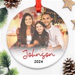 Personalized Photo Family Name Any Text Round Ornament Round Ornament (Two Sides) Front