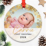 Personalized New Born Baby First Christmas Name Any Text Photo Round Ornament Round Ornament (Two Sides) Front