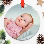 Personalized New Born Baby First Christmas Name Any Text Photo Round Ornament Round Ornament (Two Sides) Back