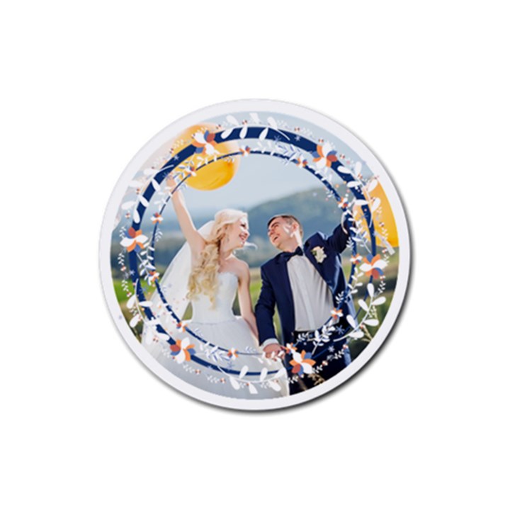 Personalized Blue Frame Photo Rubber Coaster (Round) Rubber Coaster (Round)