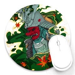 Armor Japan Maple Leaves Samurai Mask Cut Round Mousepad