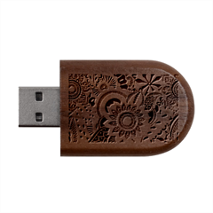 Bright Seamless Pattern With Paisley Mehndi Elements Hand Drawn Wallpaper With Floral Traditional In Wood Oval Usb Flash Drive