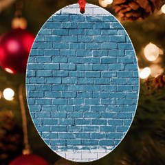 White And Blue Brick Wall Uv Print Acrylic Ornament Oval