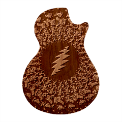Grateful Dead Bear Pattern Guitar Shape Wood Guitar Pick Holder Case And Picks Set