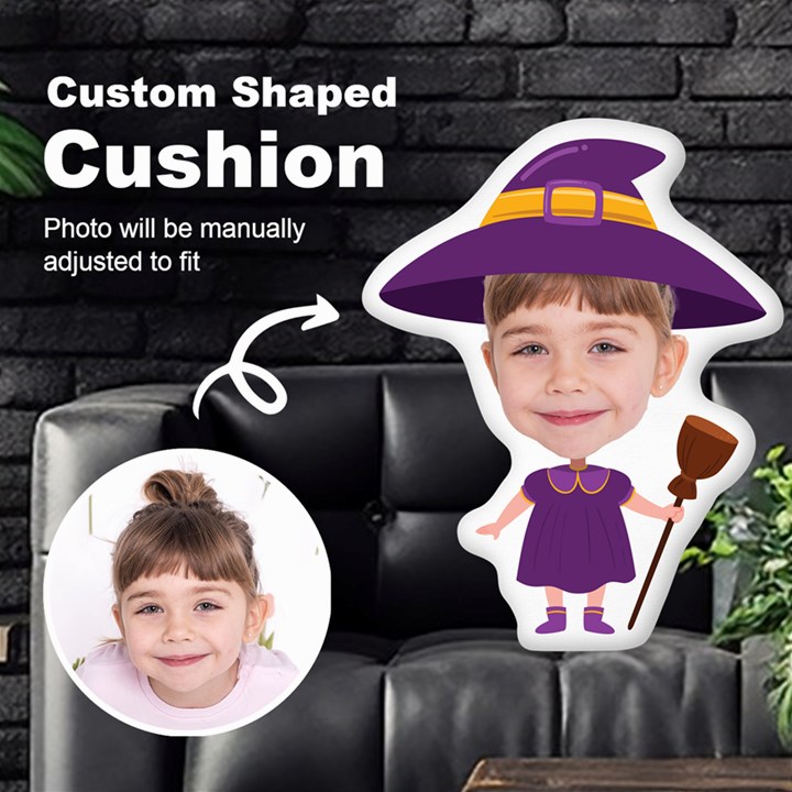Personalized Photo in Witch2 Cartoon Style Custom Shaped Cushion Cut To Shape Cushion Case