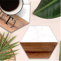 Plain Black Black Marble Wood Coaster (hexagon) 