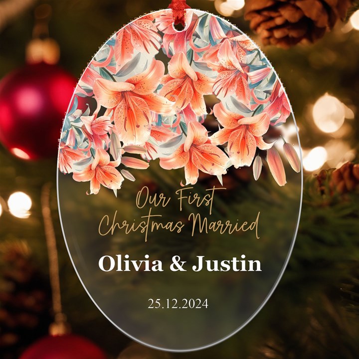 Personalized Christmas Photo Any Text Name Married UV Print Acrylic Ornament Oval UV Print Acrylic Ornament Oval