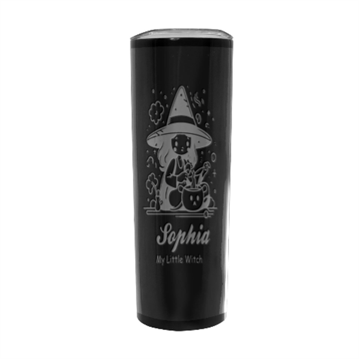 Personalized Halloween Little Girl Witch Name Any Text Stainless Steel Travel Tumbler 20oz Stainless Steel Travel Tumbler (Black)