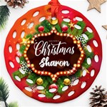 Personalized Merry Christmas Photo Name Any Text Round Filigree Ornament Round Filigree Ornament (Two Sides) Back