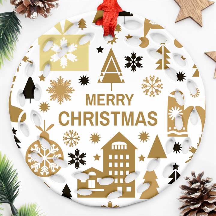 Personalized Merry Christmas Name Any Text Round Filigree Ornament Round Filigree Ornament (Two Sides)