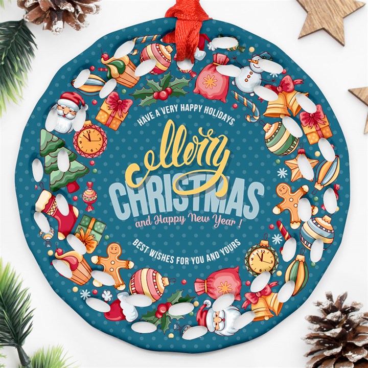 Personalized Merry Christmas Photo Round Filigree Ornament Round Filigree Ornament (Two Sides)