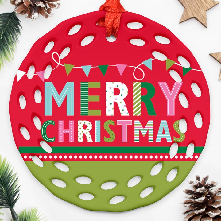 Personalized Merry Christmas Photo Round Filigree Ornament Round Filigree Ornament (Two Sides)