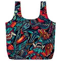 Vintage Tattoos Colorful Seamless Pattern Full Print Recycle Bag (xxxl)